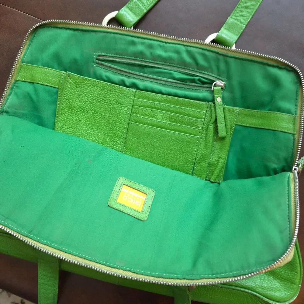 Vintage Latico Leathers Kelly Green Leather Laptop Tote USA Organizer Bag Rare